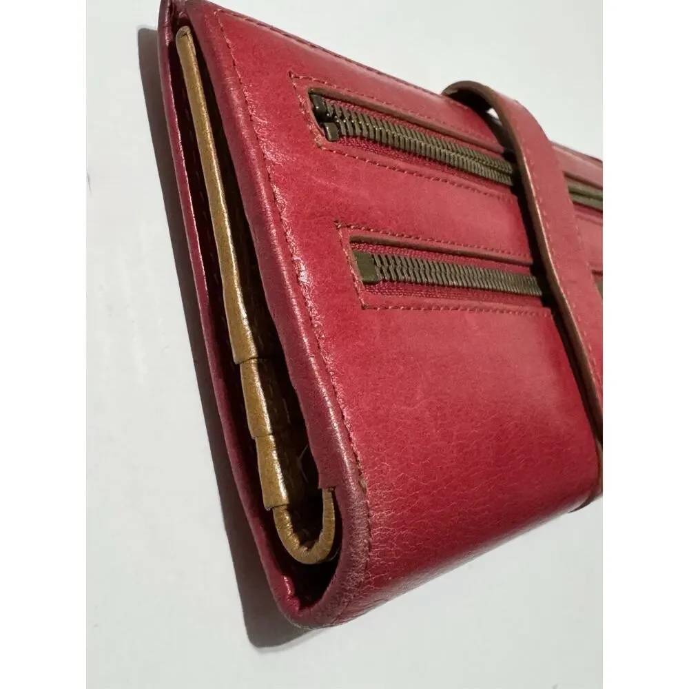 HOBO Red Leather Wallet Clutch Organizer Checkbook Zip Around Bifold